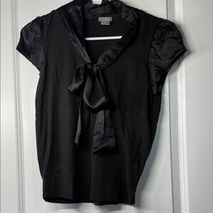 Ann Taylor Black Satin Tie Blouse